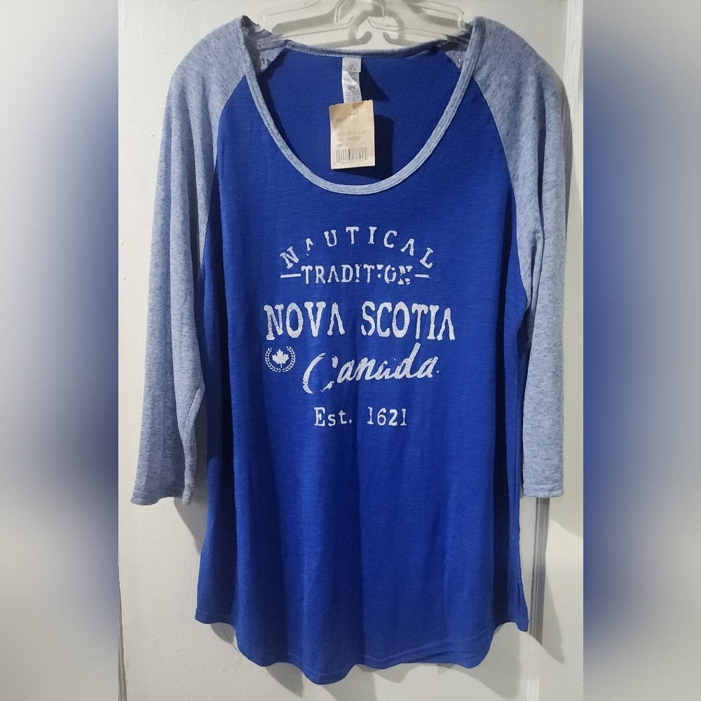 🪻⚓️NWT Nautical Tradition Nova Scotia Canada Blue Raglan Sleeve🪻 Top size XL